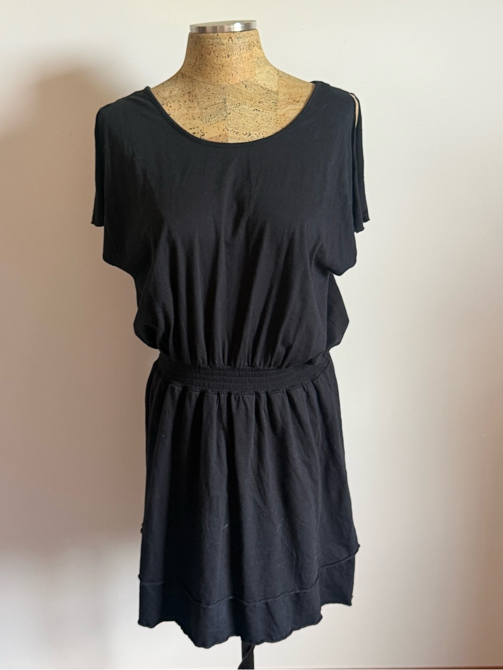 Express Black Short-Sleeve Elastic-Waist Dress L